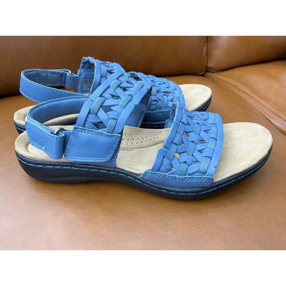 Clarks Laurieann Lily Sandals Womens‎ 7W Denim Blue Woven Strappy